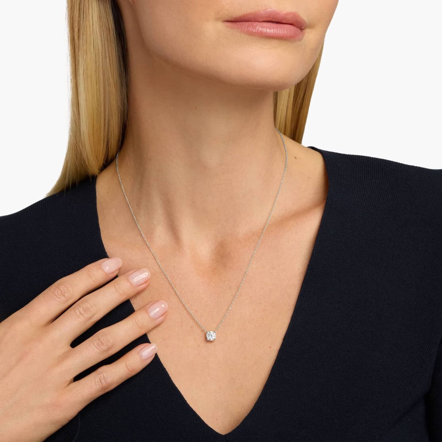 Four Prong Basket Round Solitaire Lab Grown Diamond Pendant Classic Necklace ( E / VS-VVS/EX) - Image 8