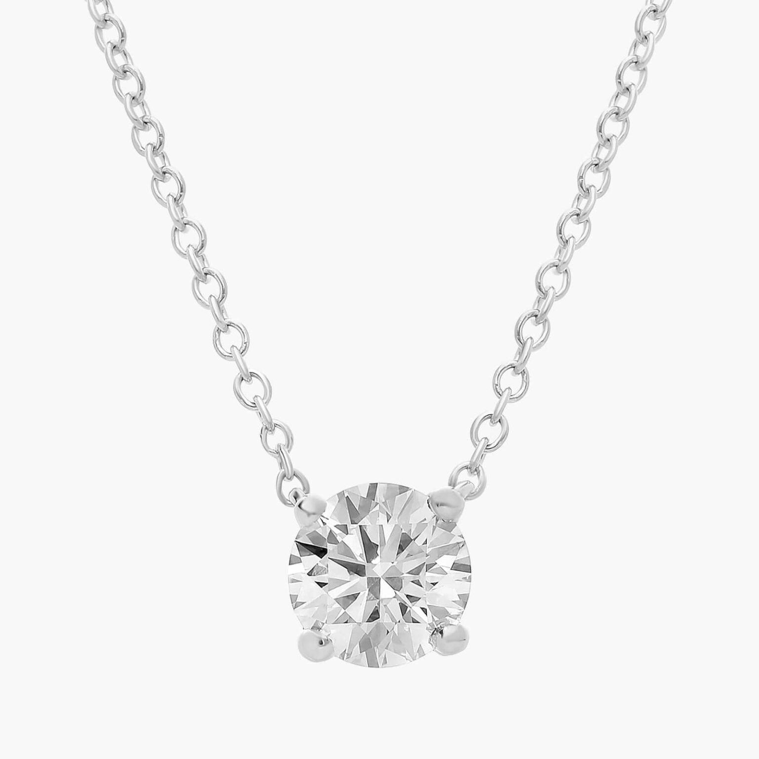 Four Prong Basket Round Solitaire Lab Grown Diamond Pendant Classic Necklace ( E / VS-VVS/EX) - Image 6