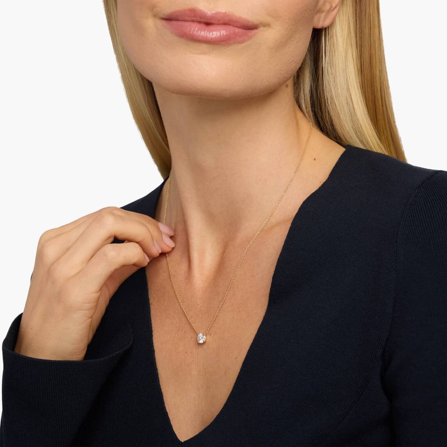 Four Prong Basket Round Solitaire Lab Grown Diamond Pendant Classic Necklace ( E / VS-VVS/EX) - Image 5