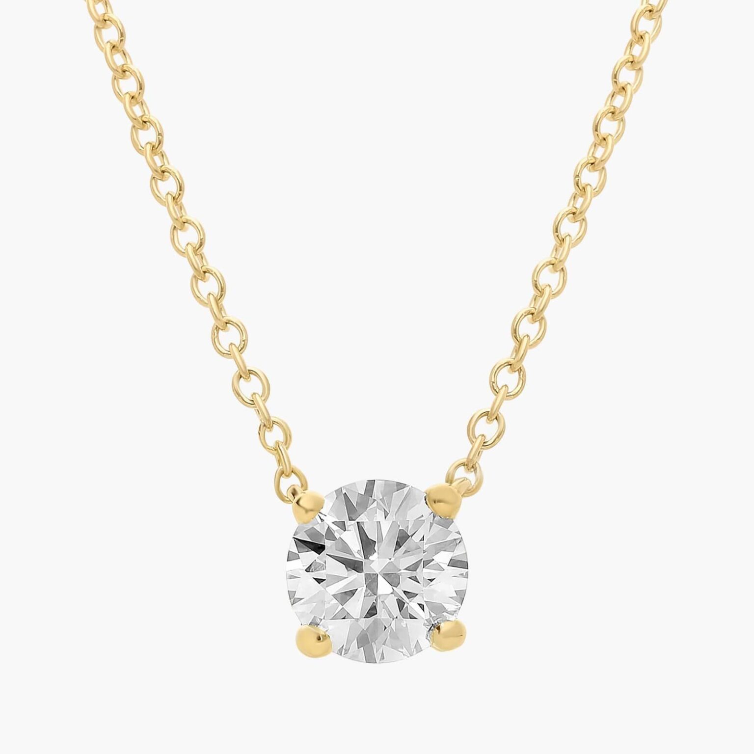 Four Prong Basket Round Solitaire Lab Grown Diamond Pendant Classic Necklace ( E / VS-VVS/EX) - Image 1