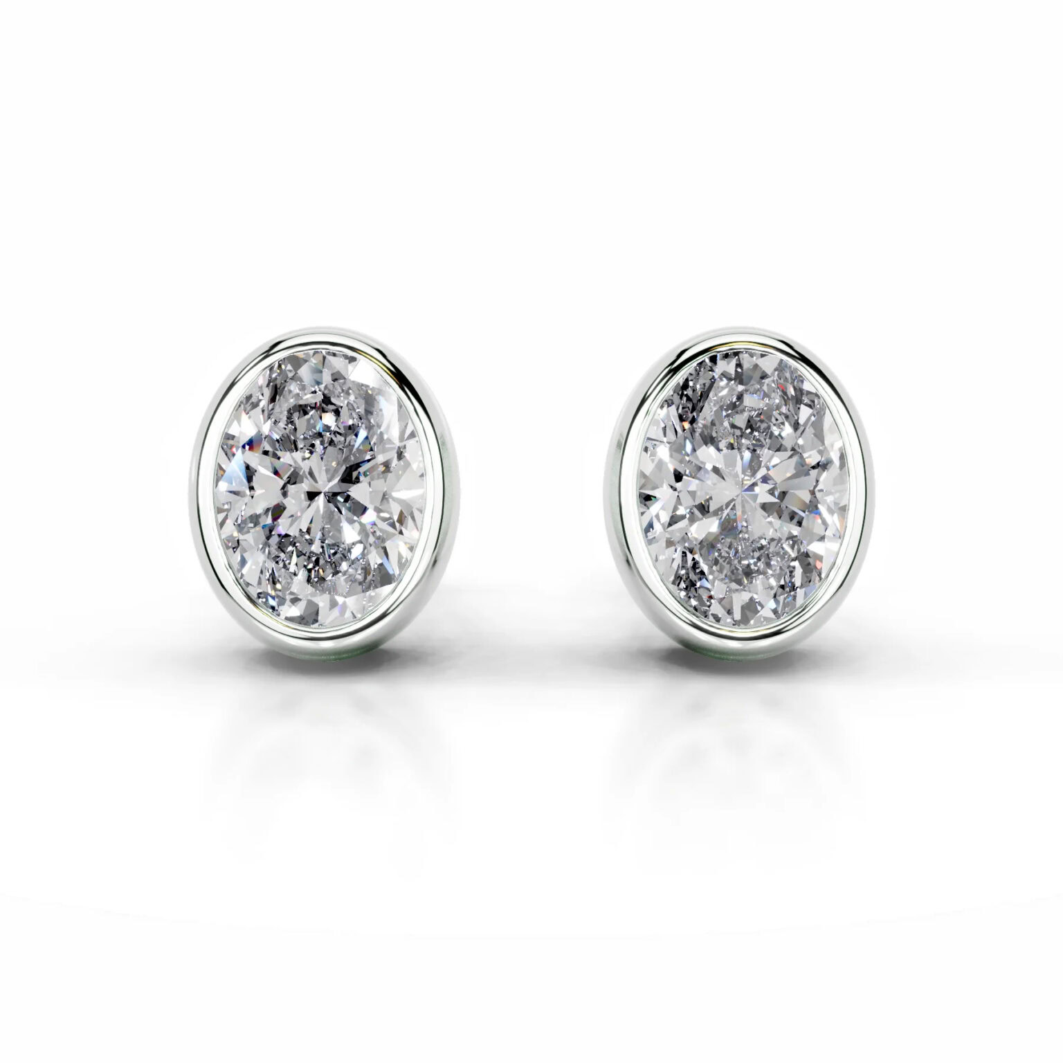 Janice Lab Grown Diamond Stud Earrings Oval Bezel Earrings  IGI  E/VS-VVS/EX - Image 2