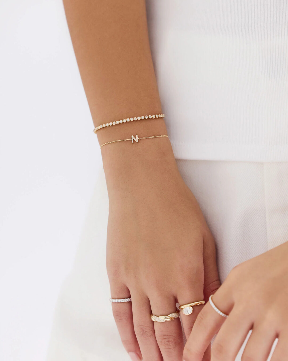 Bezel Mini Diamond Tennis Bracelet  Half Coverage Bubble Bracelet Adjustable Length - Image 2