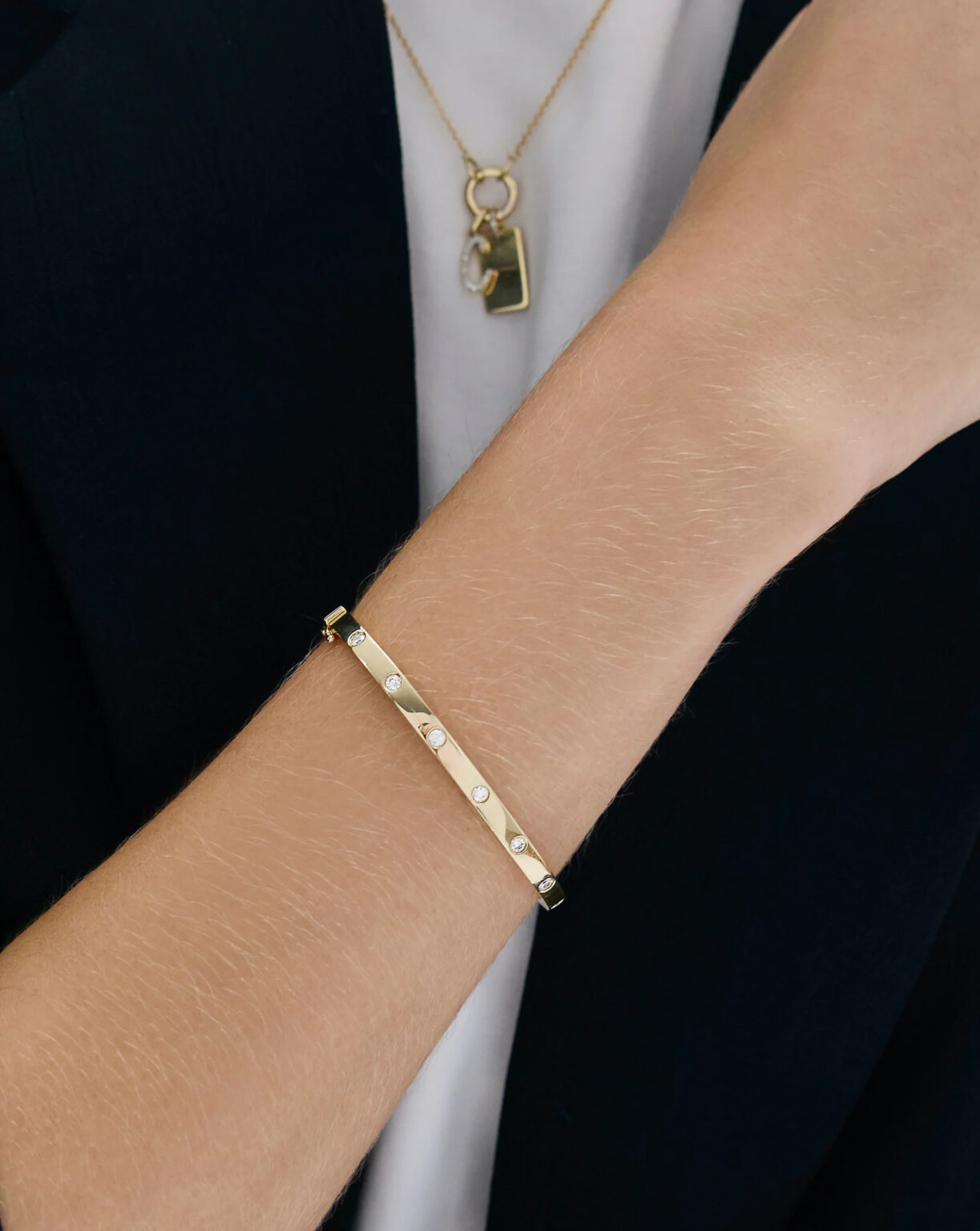 Inlay Lab Grown Diamond Halfway Around Bangle - Image 6