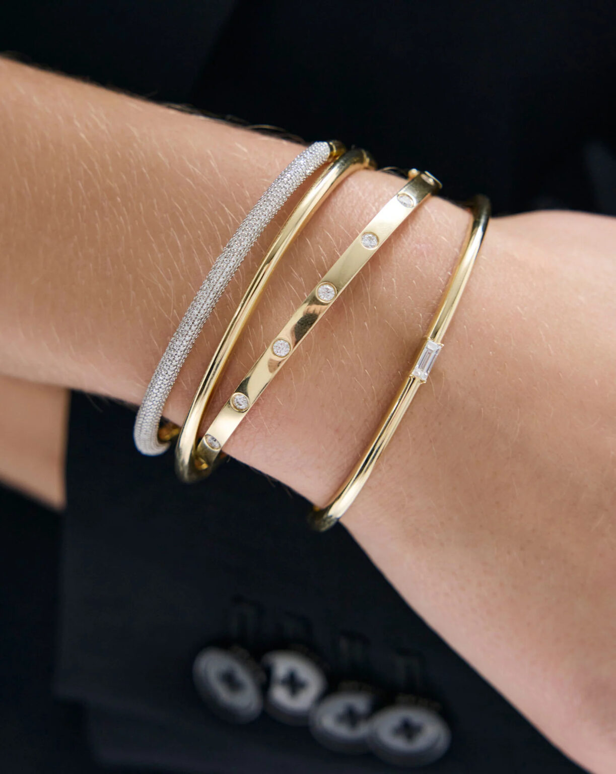 Inlay Lab Grown Diamond Halfway Around Bangle - Image 4