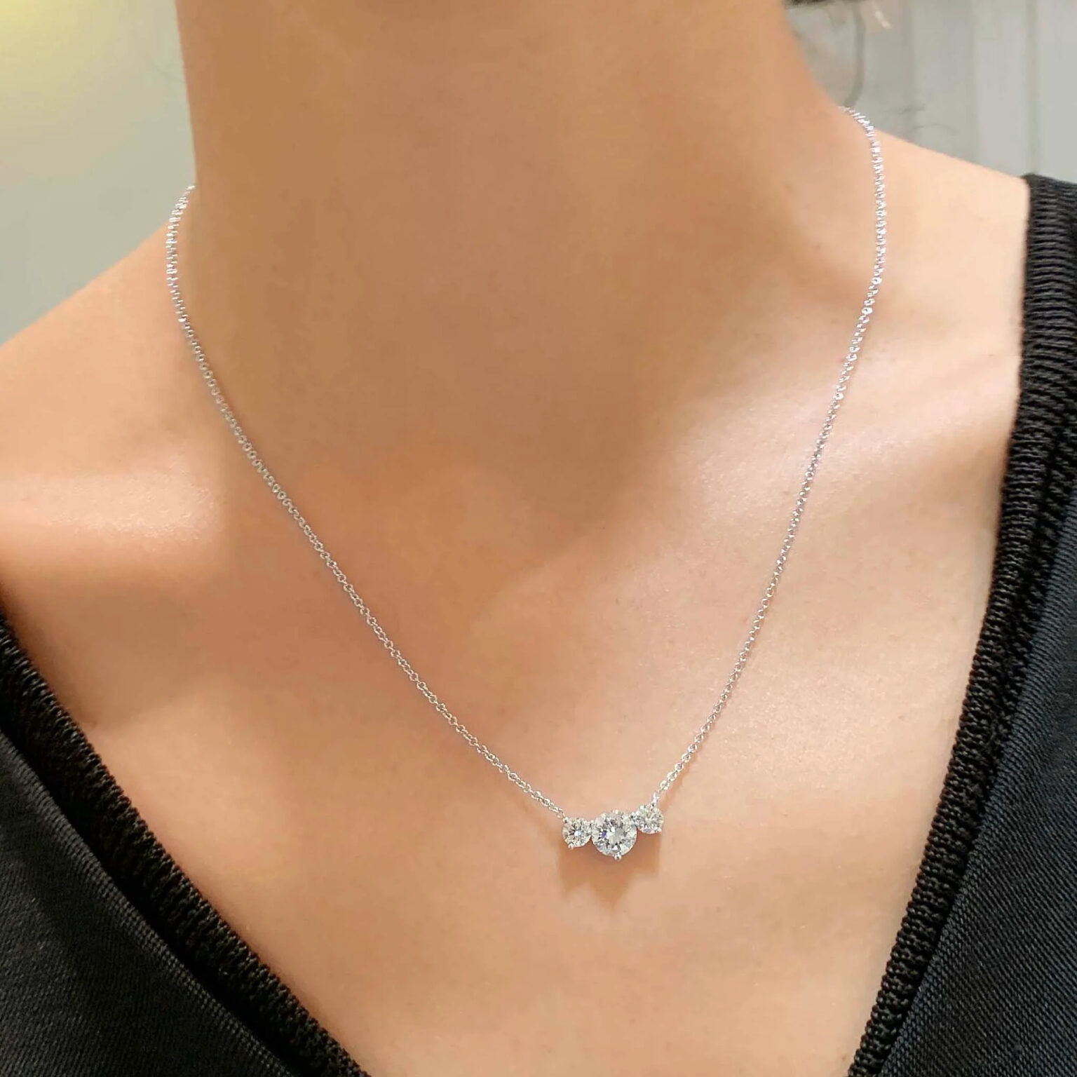Susan Lab Grown Diamond Pendan 3 Stone Style Necklace - Image 2
