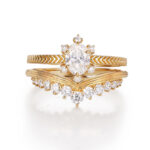 winged mini crown v shaped lab grown diamond ring gold stackable wedding band 3