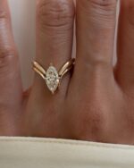marquise cut lab grown diamond engagement ring for women, asymmetrical gold band solitaire ring, stacking minimalist bridal promise ring, elongated marquise diamond look, wedding anniversary fine jewelry gift