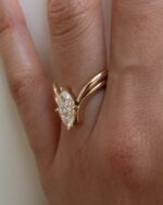 marquise cut lab grown diamond engagement ring for women, asymmetrical gold band solitaire ring, stacking minimalist bridal promise ring, elongated marquise diamond look, wedding anniversary fine jewelry gift