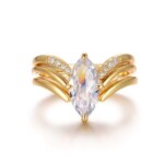 marquise cut lab grown diamond engagement ring for women, asymmetrical gold band solitaire ring, stacking minimalist bridal promise ring, elongated marquise diamond look, wedding anniversary fine jewelry gift