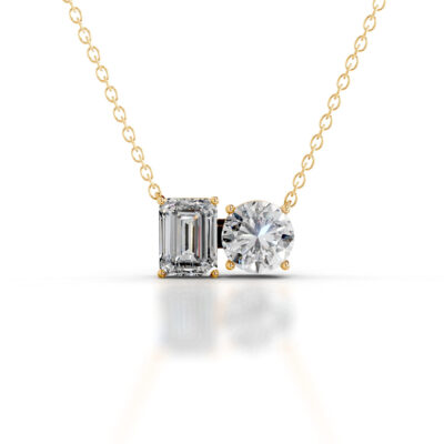 sloane emerald & round toi et moi necklace lab grown diamond pendant