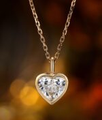 bezel set heart shaped diamond pendant necklace | double sided design