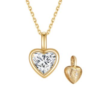 bezel set heart shaped diamond pendant necklace | double sided design