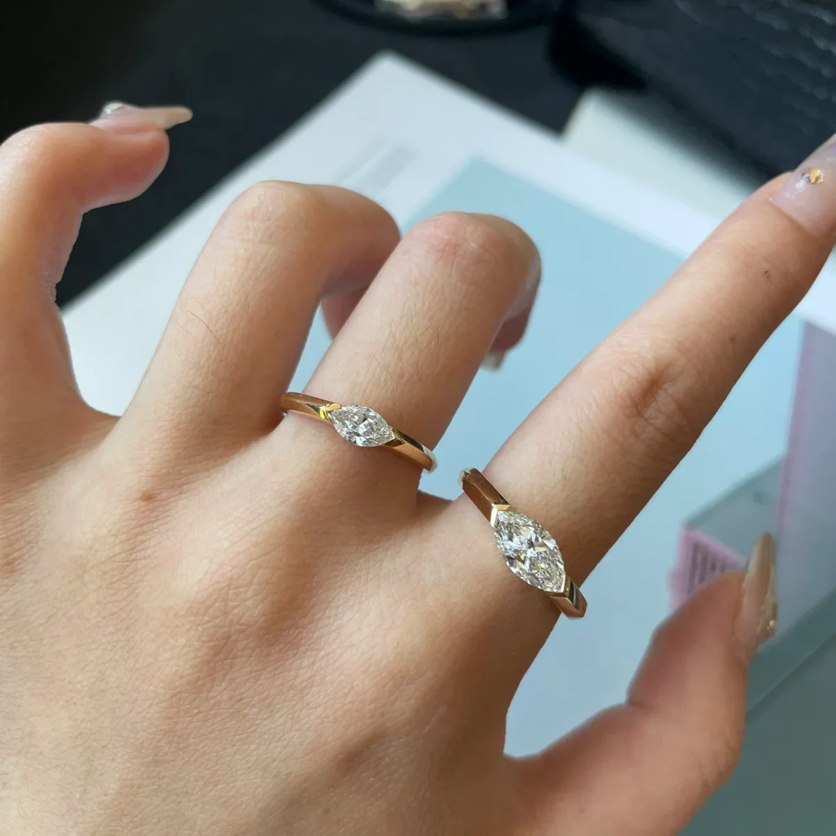 minimalist marquise lab grown diamond pinky ring