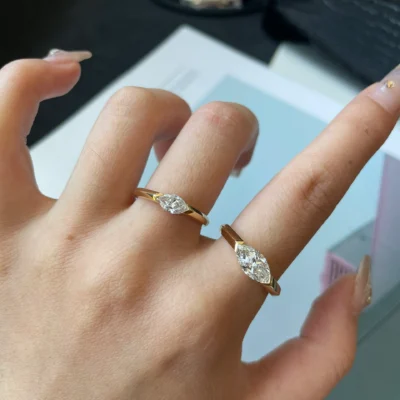 minimalist marquise lab grown diamond pinky ring