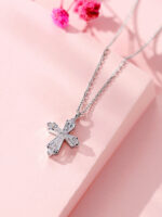 invisible set cross lab grown diamond pendant necklace
