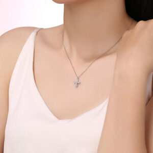 invisible set cross lab grown diamond pendant necklace