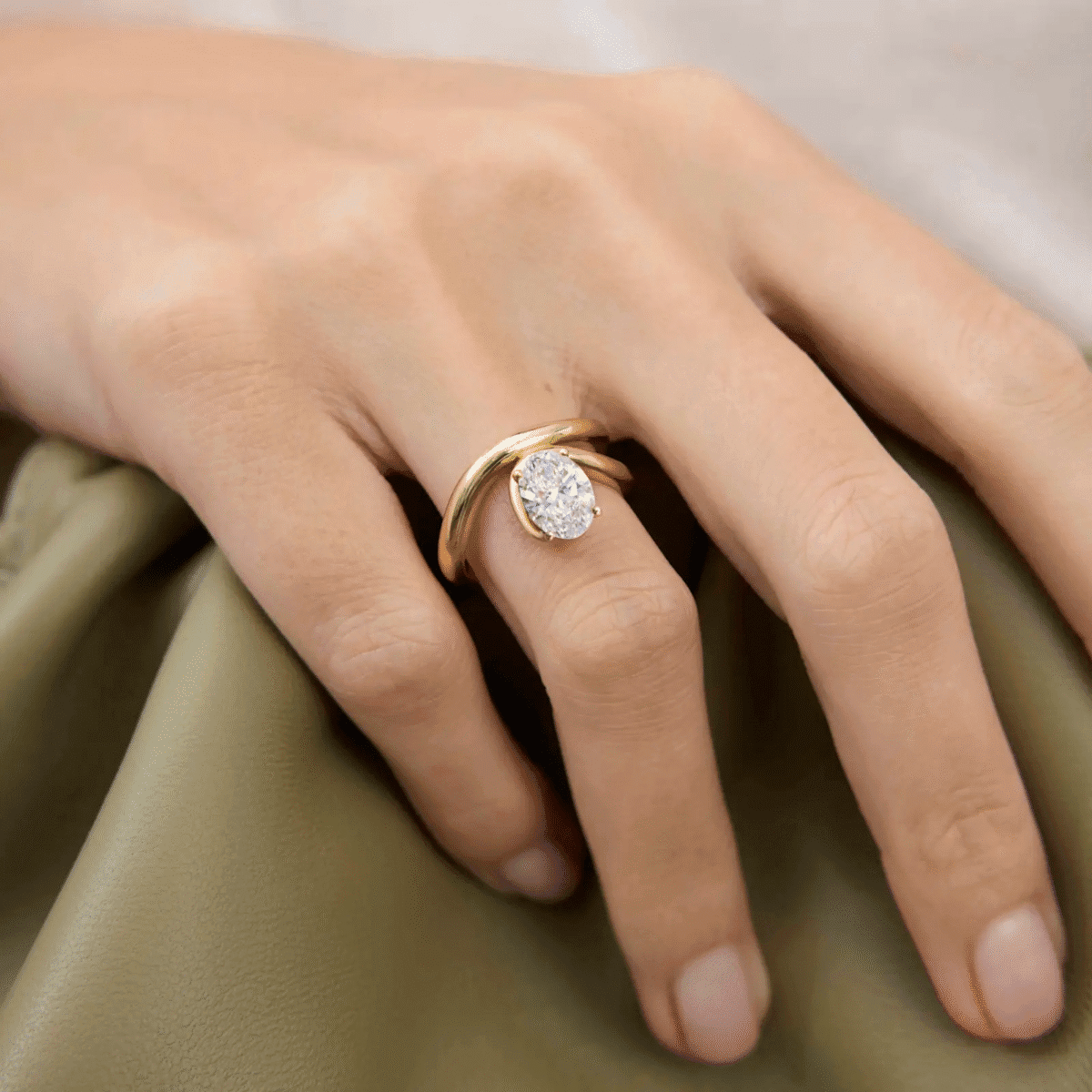 luxury oval lab grown diamond engagement ring with full pavé twist band (3)