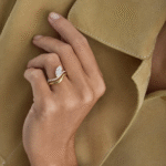 marquise lab grown diamond ring with curved pavé gold band (2)