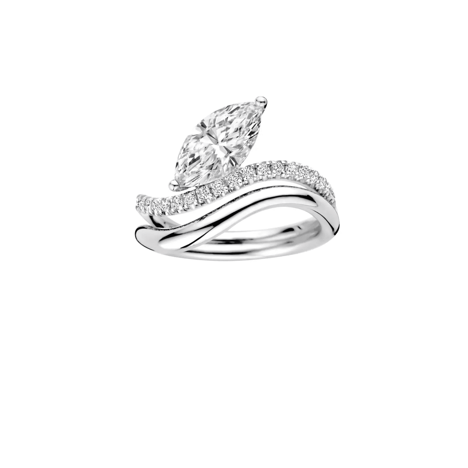 marquise lab grown diamond ring with curved pavé gold band (4)