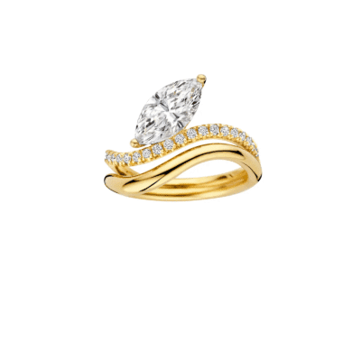 marquise lab grown diamond ring with curved pavé gold band