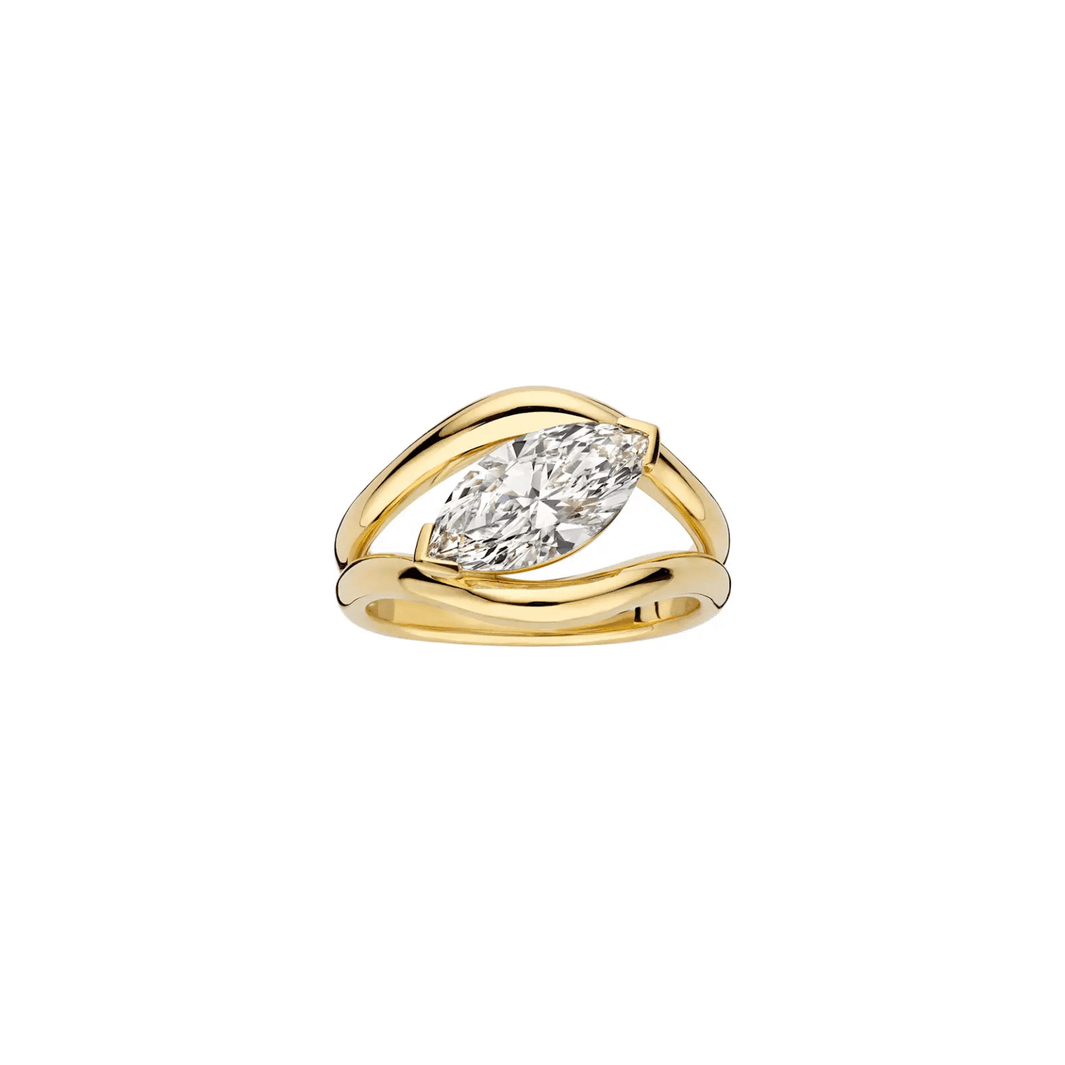 modern marquise lab grown diamond ring with sculptural gold band