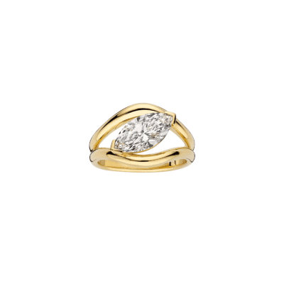 modern marquise lab grown diamond ring with sculptural gold band