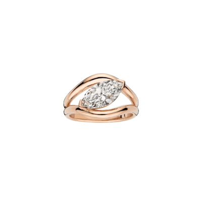 modern marquise lab grown diamond ring with sculptural gold band