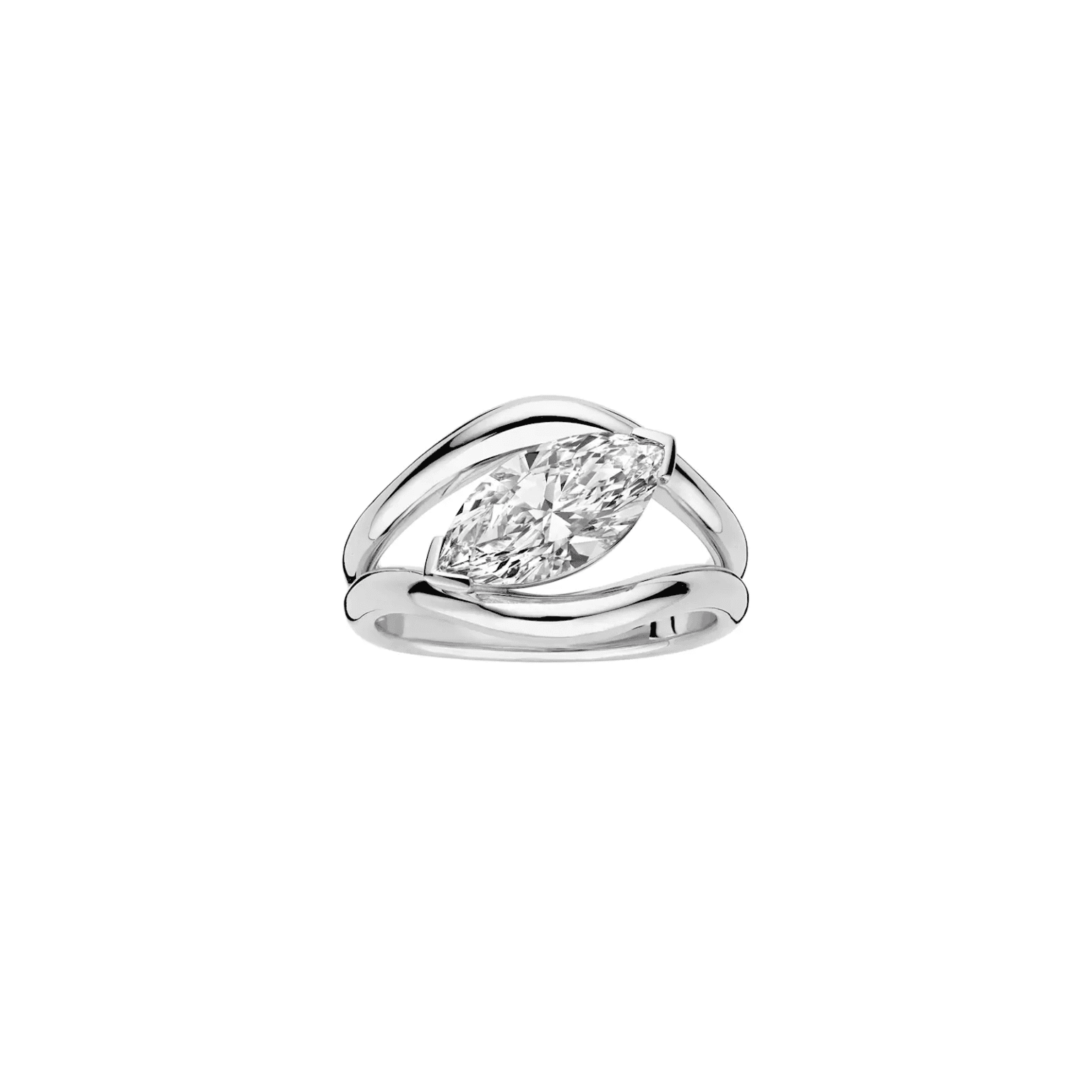 modern marquise lab grown diamond ring with sculptural gold band