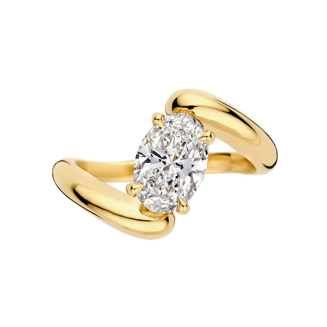 oval lab grown diamond engagement ring with sculpted gold band (1) oval lab grown diamond engagement ring with sculpted gold band (1)
