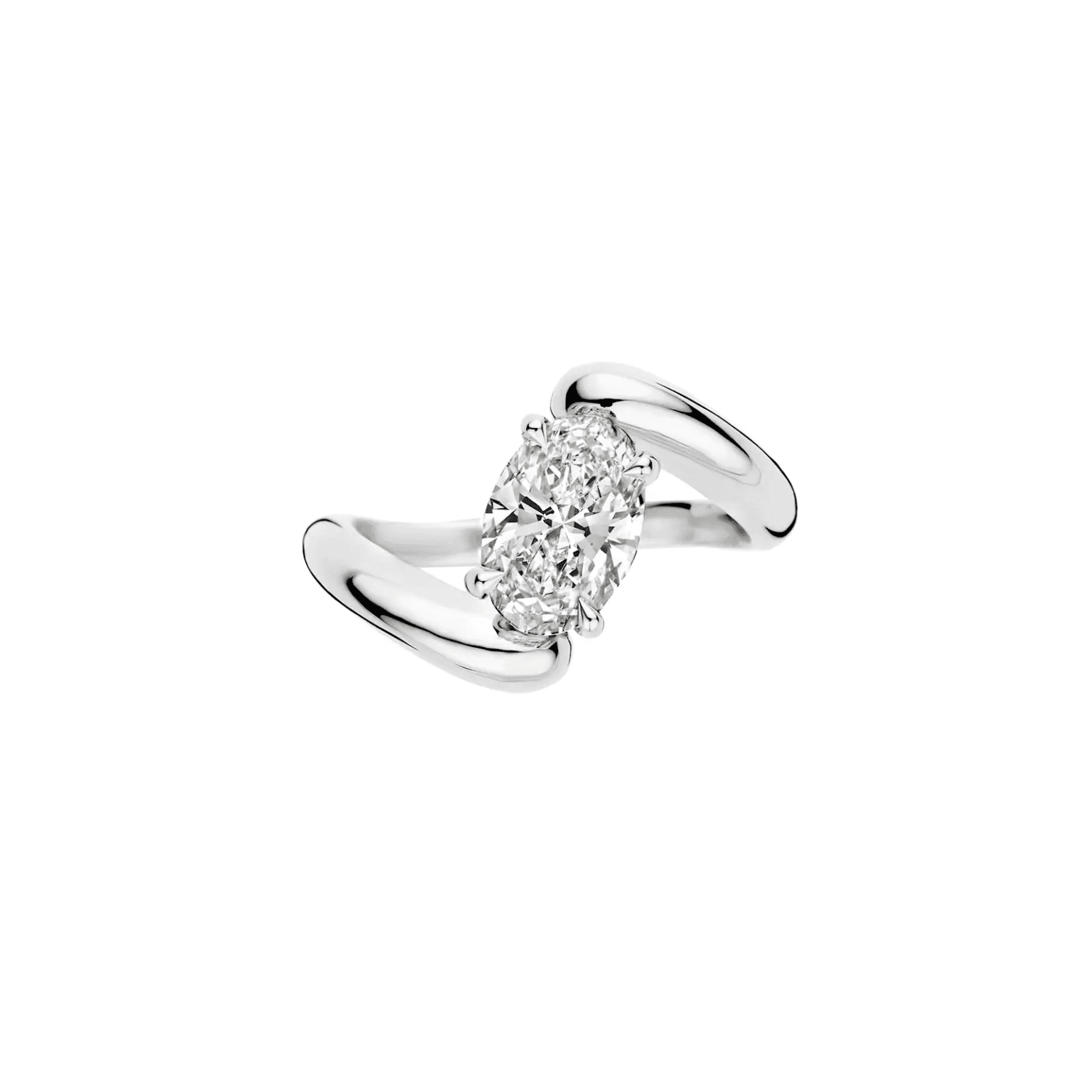 oval lab grown diamond engagement ring with sculpted gold band (5)
