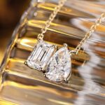 toi et moi necklace pear&emerald cut lab grown diamond necklace