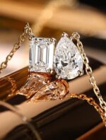 toi et moi necklace pear&emerald cut lab grown diamond necklace