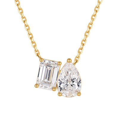 toi et moi necklace pear&emerald cut lab grown diamond necklace