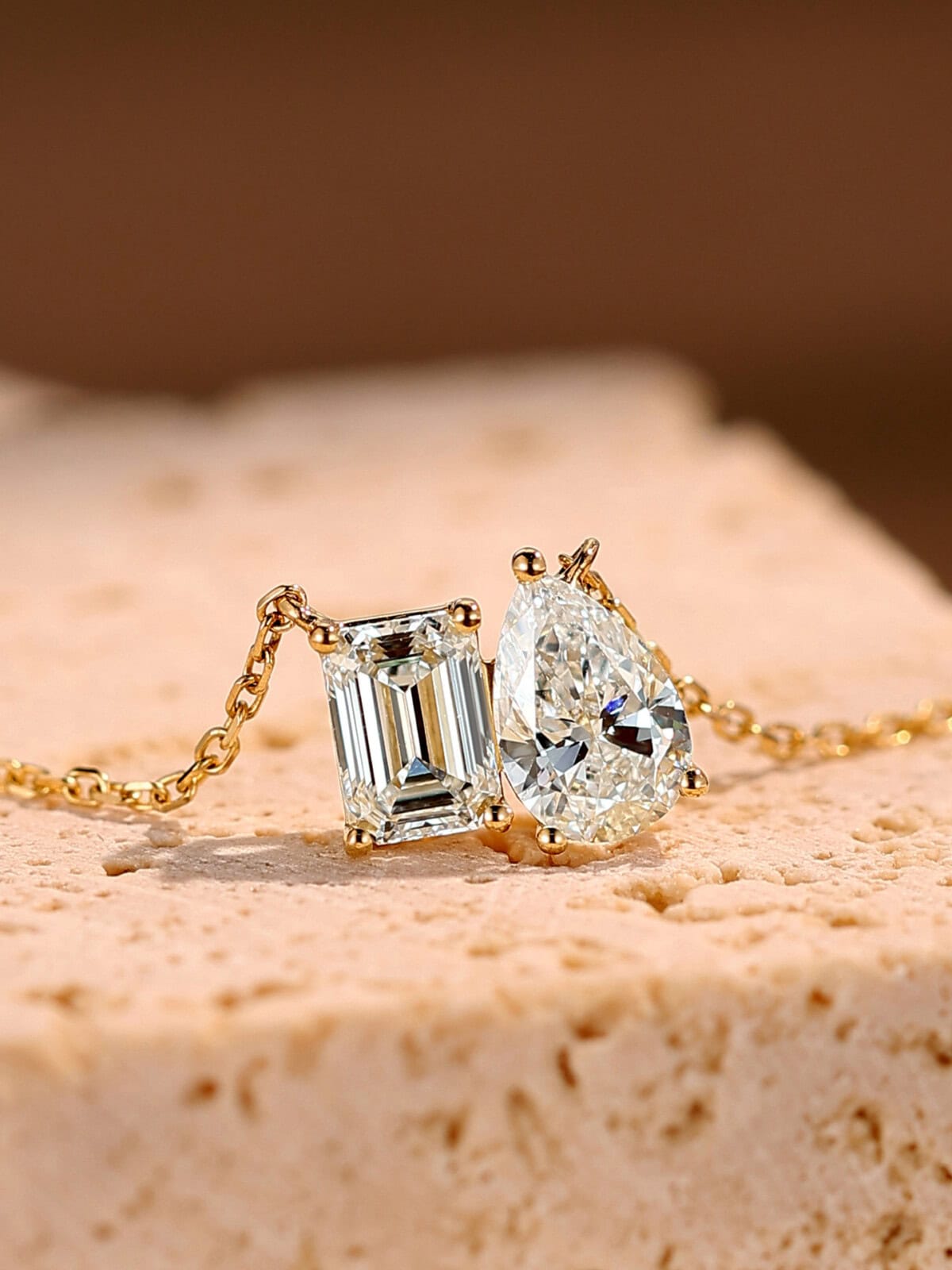 toi et moi necklace pear&emerald cut lab grown diamond necklace