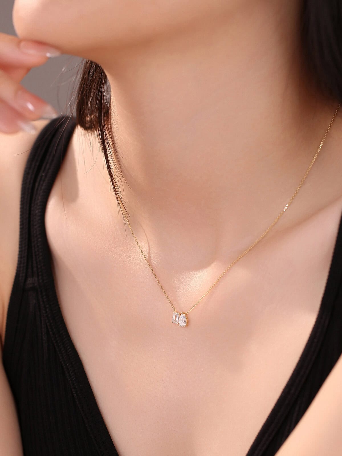 toi et moi necklace pear&emerald cut lab grown diamond necklace