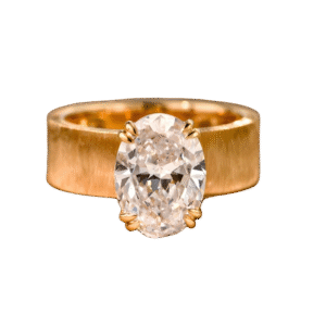 4ct oval old money style lab grown diamond ring brushed gold wide band