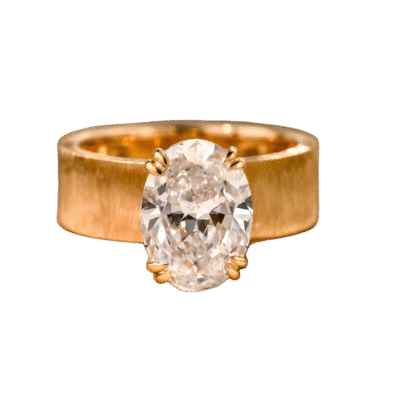 4ct oval old money style lab grown diamond ring brushed gold wide band
