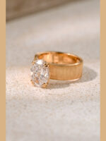 4ct oval old money style lab grown diamond ring brushed gold wide band