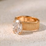 4ct oval old money style lab grown diamond ring brushed gold wide band