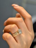 4ct oval old money style lab grown diamond ring brushed gold wide band