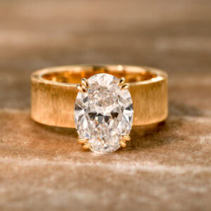 4ct oval old money style lab grown diamond ring brushed gold wide band