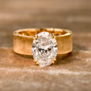 4ct oval old money style lab grown diamond ring brushed gold wide band
