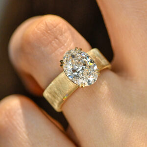 4ct oval old money style lab grown diamond ring brushed gold wide band