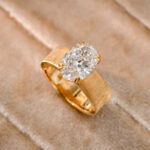 4ct oval old money style lab grown diamond ring brushed gold wide band