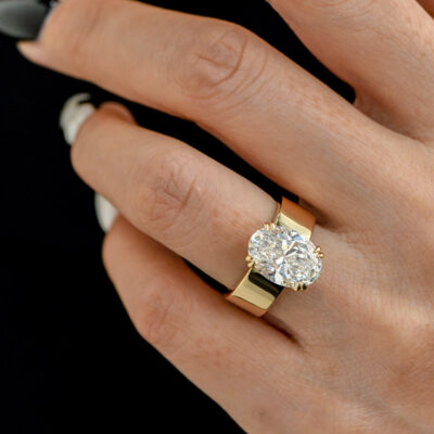 4ct oval old money style lab grown diamond ring high polish gold wide band