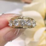 5 stone lab grown diamond ring vintage yellow gold wide band old money style diamond band1