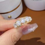 5 stone lab grown diamond ring vintage yellow gold wide band old money style diamond band11
