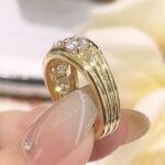 5 stone lab grown diamond ring vintage yellow gold wide band old money style diamond band2