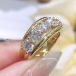5 stone lab grown diamond ring vintage yellow gold wide band old money style diamond band4