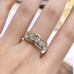 5 stone lab grown diamond ring vintage yellow gold wide band old money style diamond band5